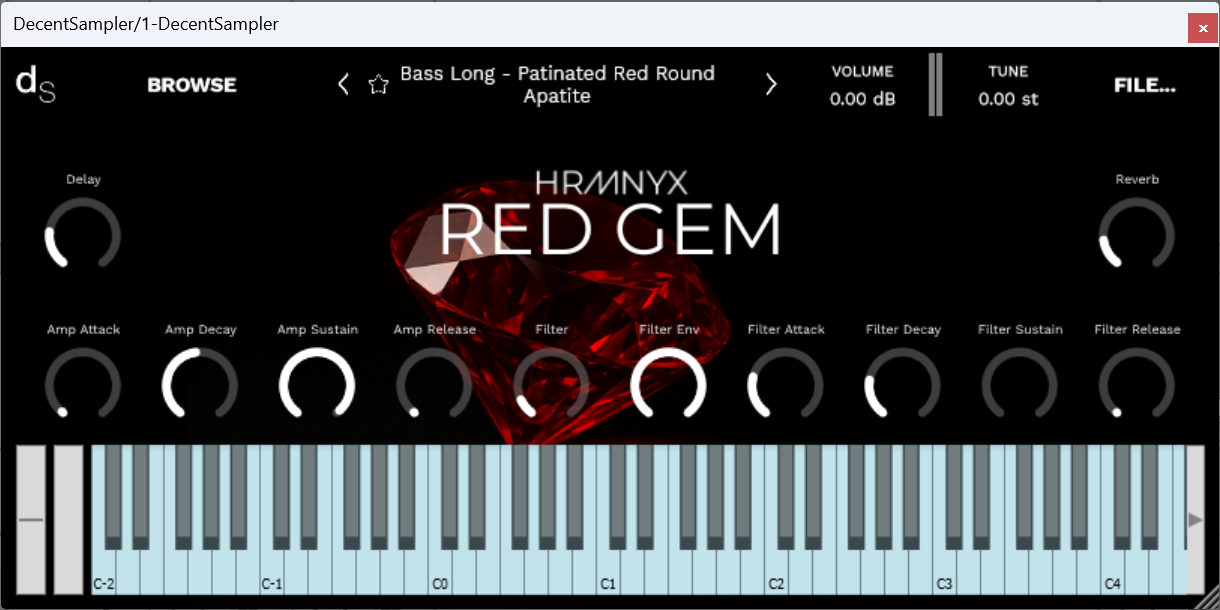 A screenshot of the Red Gem Sample Library instrument interface in Decent Sampler.